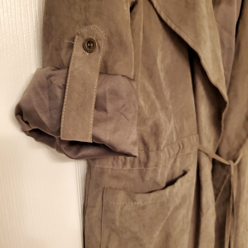 Revamped Outerwear Faux Suede Hooded Drawstring Utility Jacket Khaki Small - Picture 5 of 9